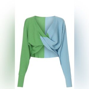 AMUR Green and Blue Ribbed Sweater